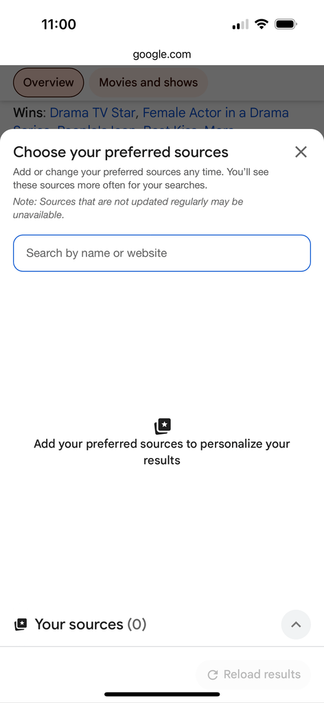 Preferred sources on Google