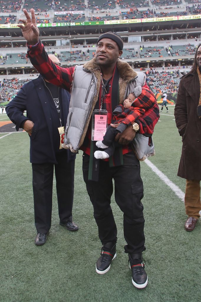 Cincinnati Bengals great Rudi Johnson greets the crowd  before the game against the Philadelphia Eagles at Paul Brown Stadium on December 4, 2016 in Cincinnati, Ohio. The Bengals defeated the Eagles 32-14