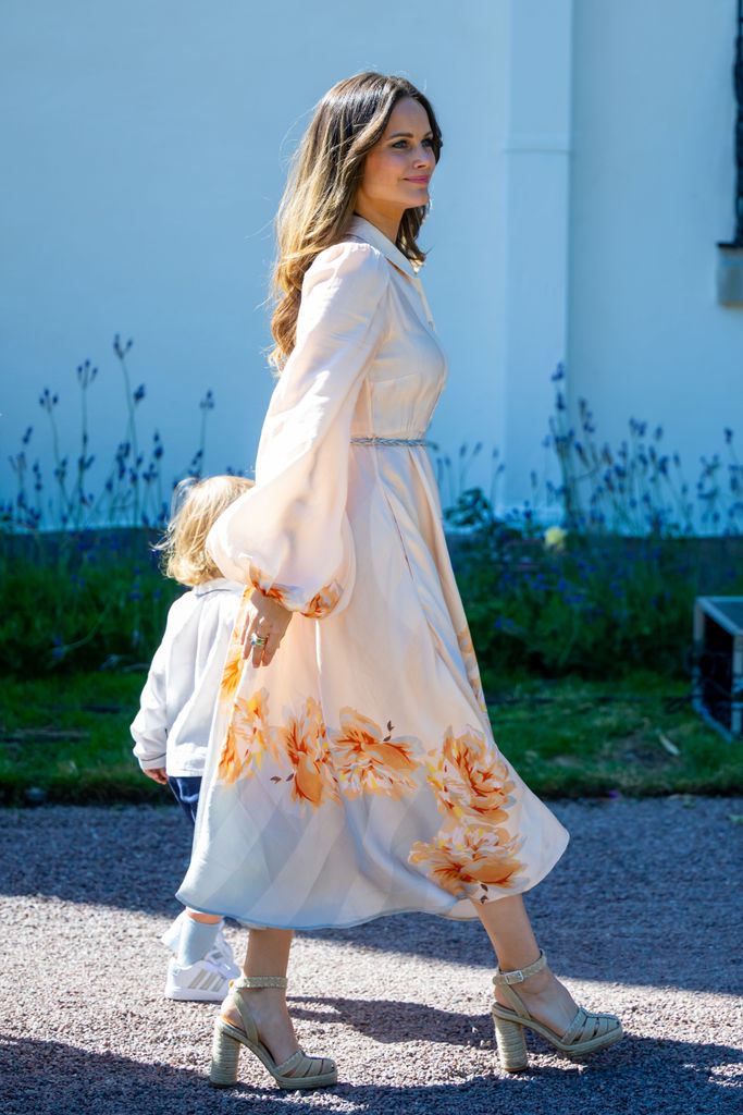 Princess Sofia in a white floral dress