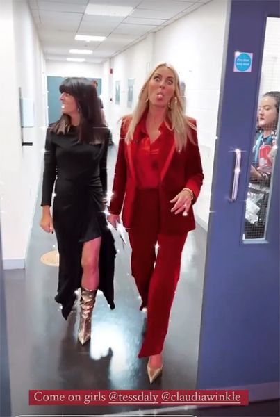Tess Daly looks so glamorous in gorgeous red velvet suit