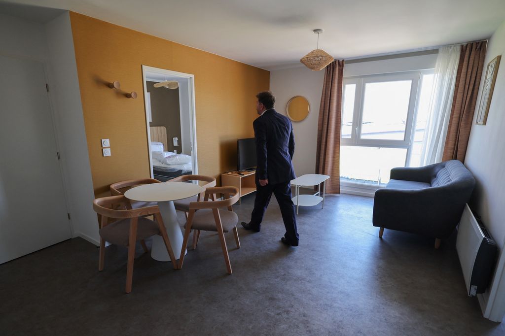 A room at the Olympic village Olympium during its inauguration ahead of the Paris 2024 Olympics