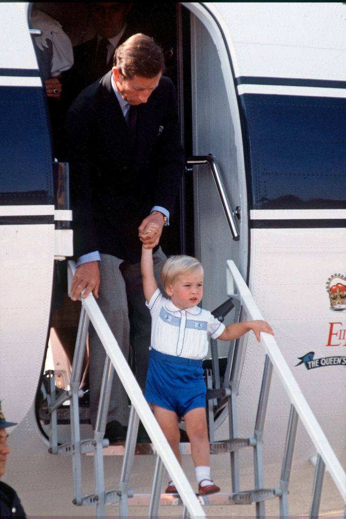 Prince William Arriving With Prince Charles At Aberdeen Airport For His Holiday At Balmoral Castle In Scotland in 1984
