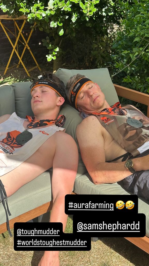 ben shephard lying down next to eldest son Sam 