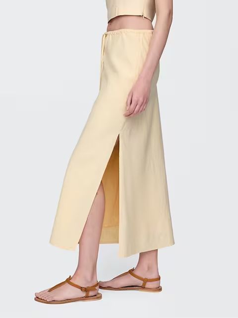 Gap Yellow Heavyweight Linen-Blend Midi Skirt