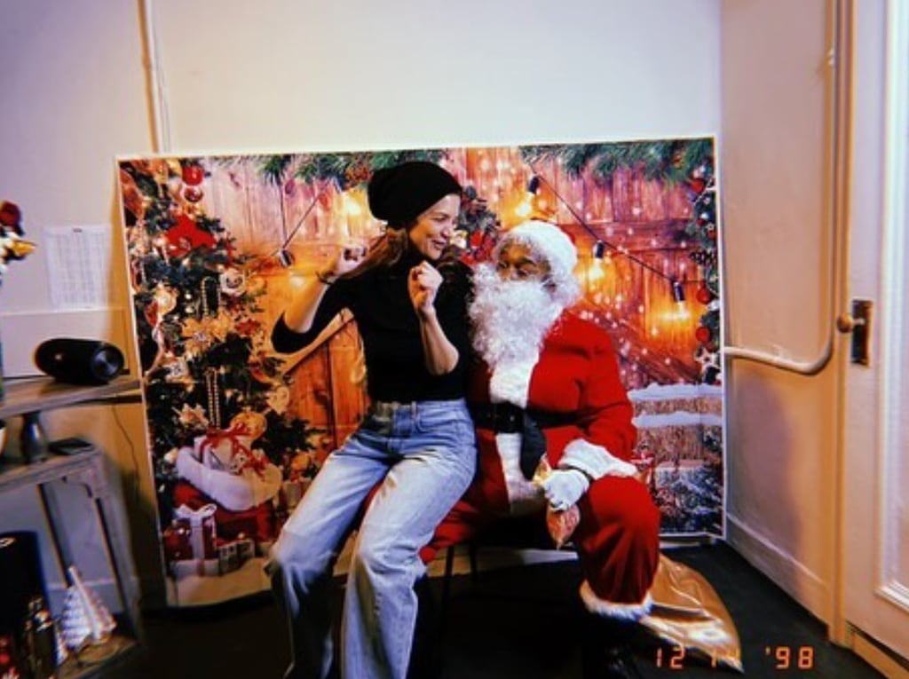 Photo shared by Katie Holmes on Instagram December 2024 featuring herself and her Our Town co-star Donald Webber Jr. dressed up as Santa during their post-show party