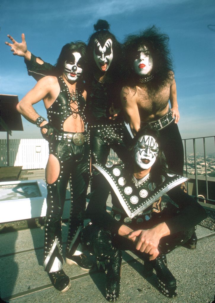 Ace Frehley, Paul Stanley, Peter Criss, and Gene Simmons of the rock and roll band Kiss pose for a portrait session in January 1975 in Los Angeles, California. 