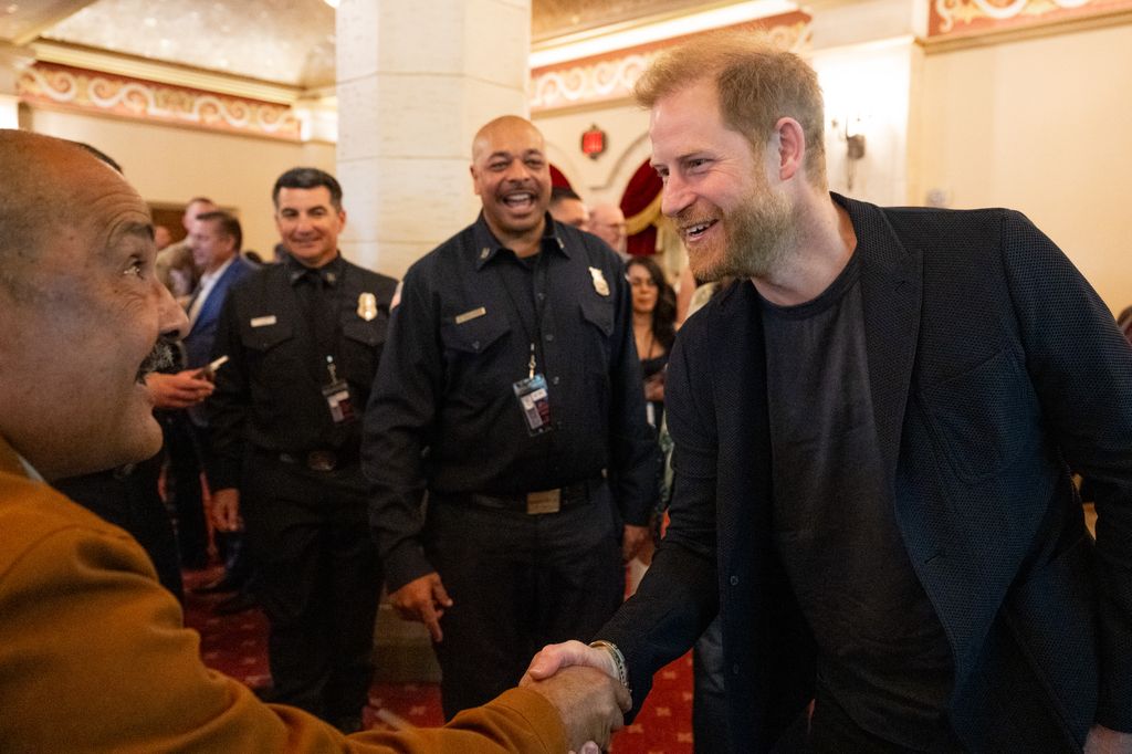 prince harry shaking hands at benefit 