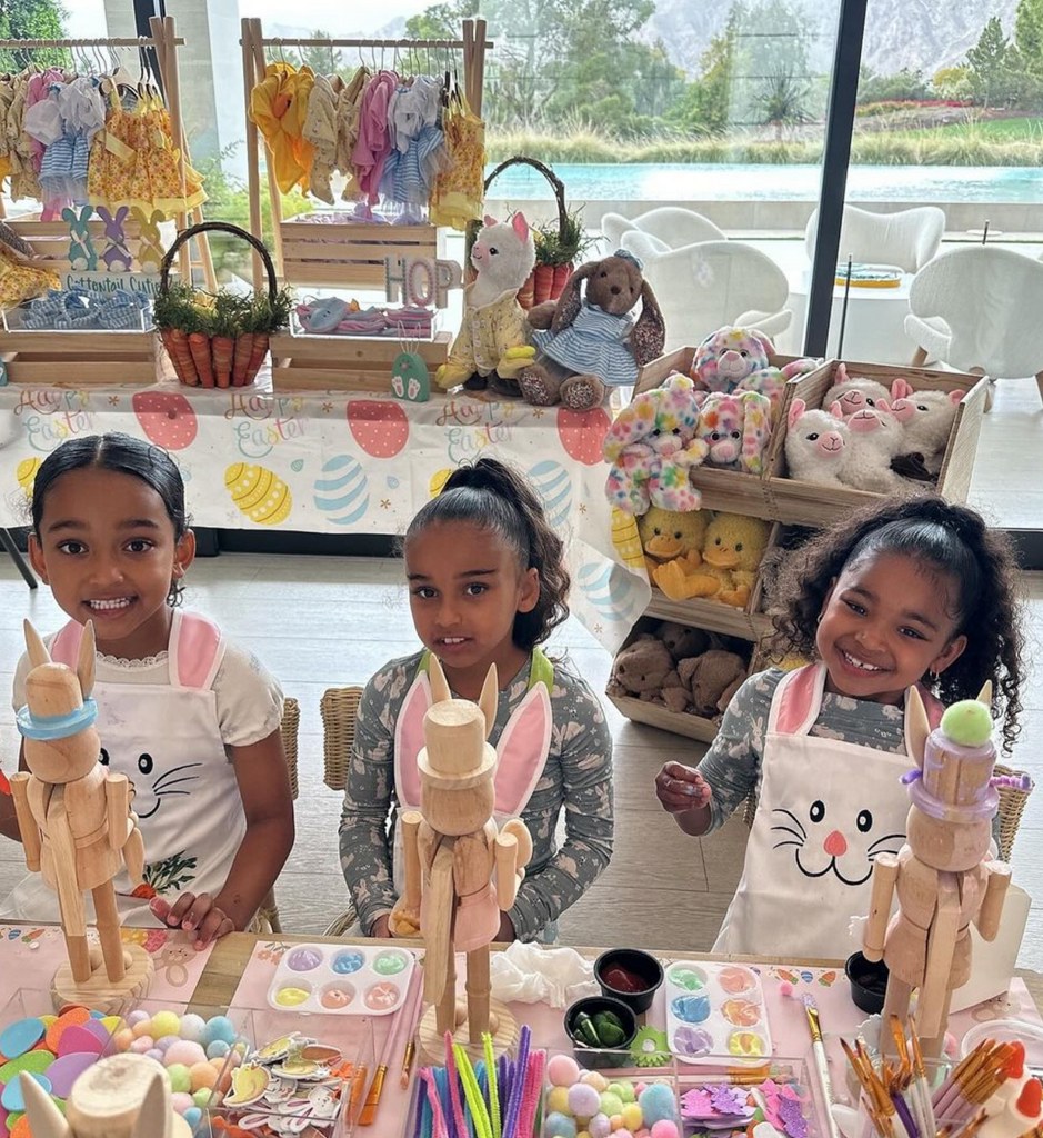 Photo shared by Khloe Kardashian on Instagram of her daughter True and nieces Dream and Chicago at Kris Jenner's Easter celebrations