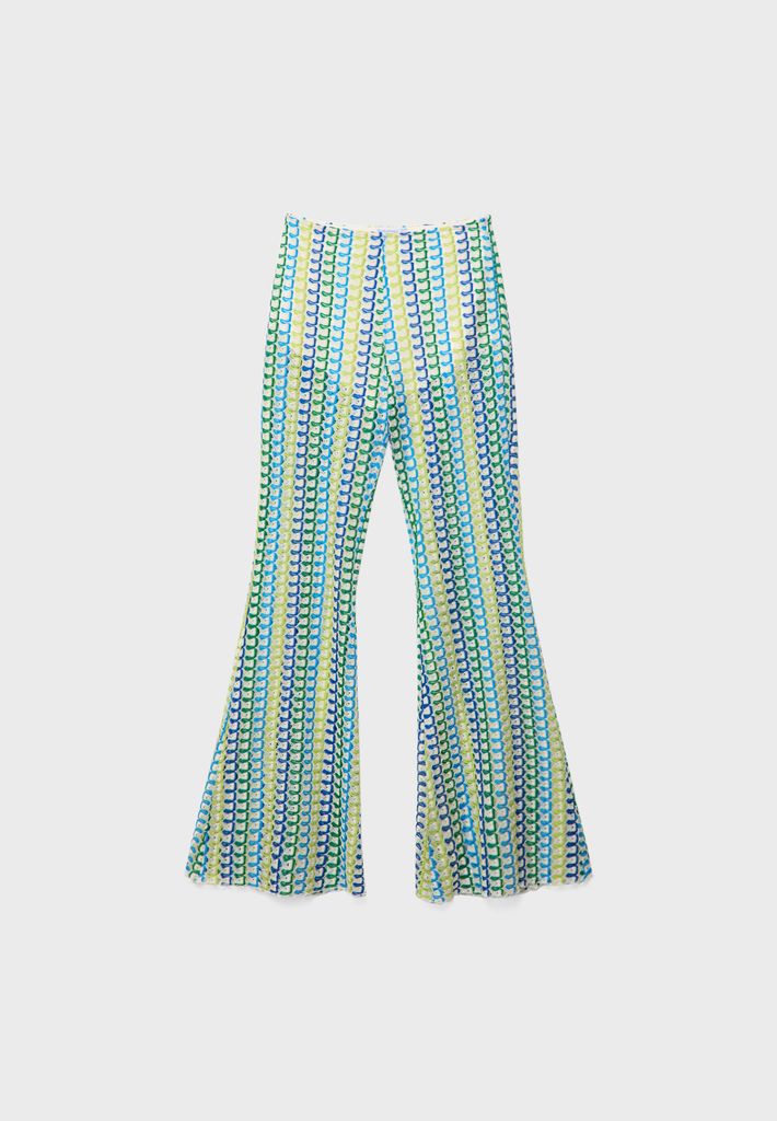Relaxed Fit Flared Crochet-Effect Trousers