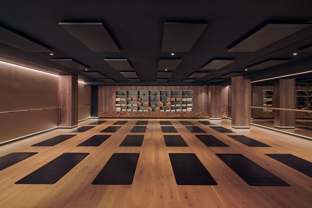 Exercise room with yoga mats laid out