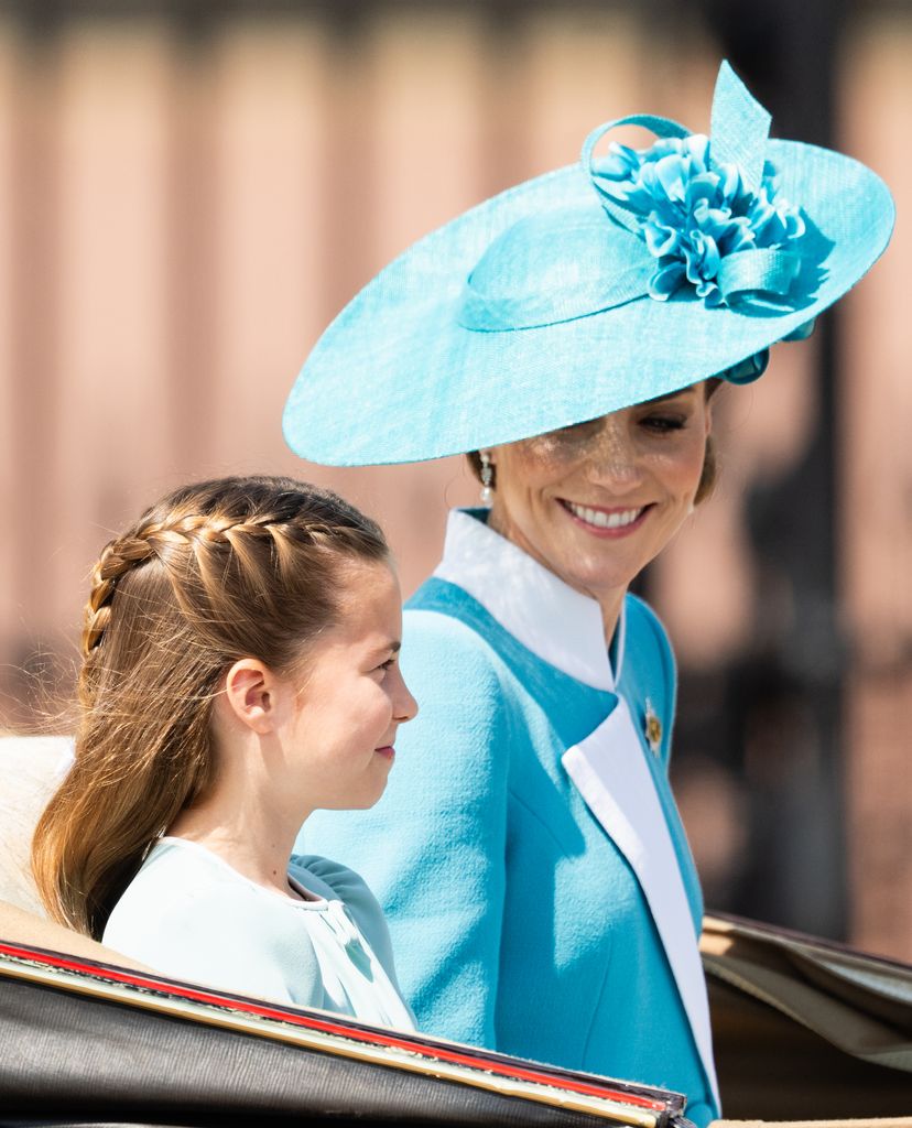 Princess Charlotte of Wales and mother, Kate Middleton, the Princess of Wales during Trooping The Colour 2025 