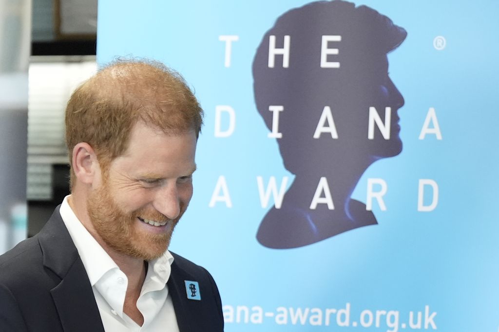LONDON, ENGLAND - SEPTEMBER 11: Prince Harry, Duke of Sussex takes part in a panel discussion on how social action positively impacts mental health with four young people who are involved with The Diana Award, in Salisbury Square on September 11, 2025 in London, England. (Photo by Aaron Chown - Pool/Getty Images)