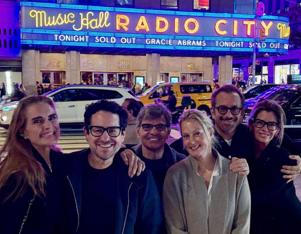 Photo shared by Ali Wentworth on Instagram October 2024 featuring George Stephanopoulos, Brooke Shields and JJ Abrams attending a Gracie Abrams concert