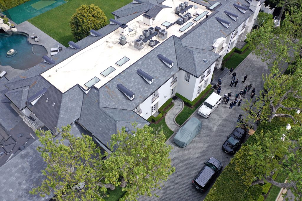 LOS ANGELES, CA - MARCH 25: In an aerial view, the home of Sean "Diddy" Combs is seen during a raid by federal law enforcement agents on March 25, 2024 in Los Angeles, California. (Photo by MEGA/GC Images)