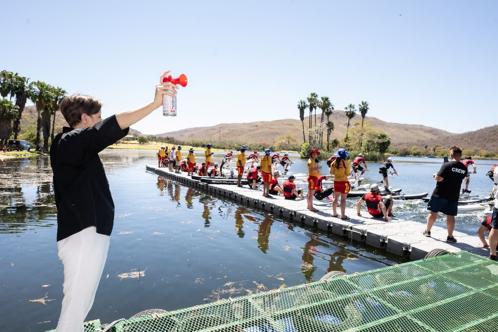 Princess Charlene officially started the Waterbike Challenge race