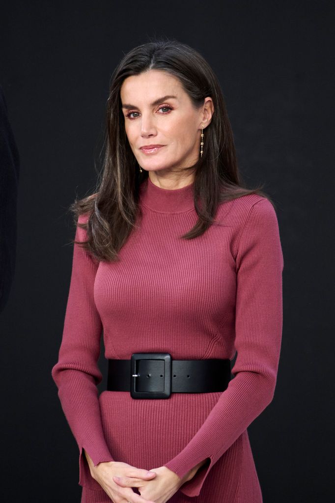 Queen Letizia of Spain stunned in a chic burgundy dress