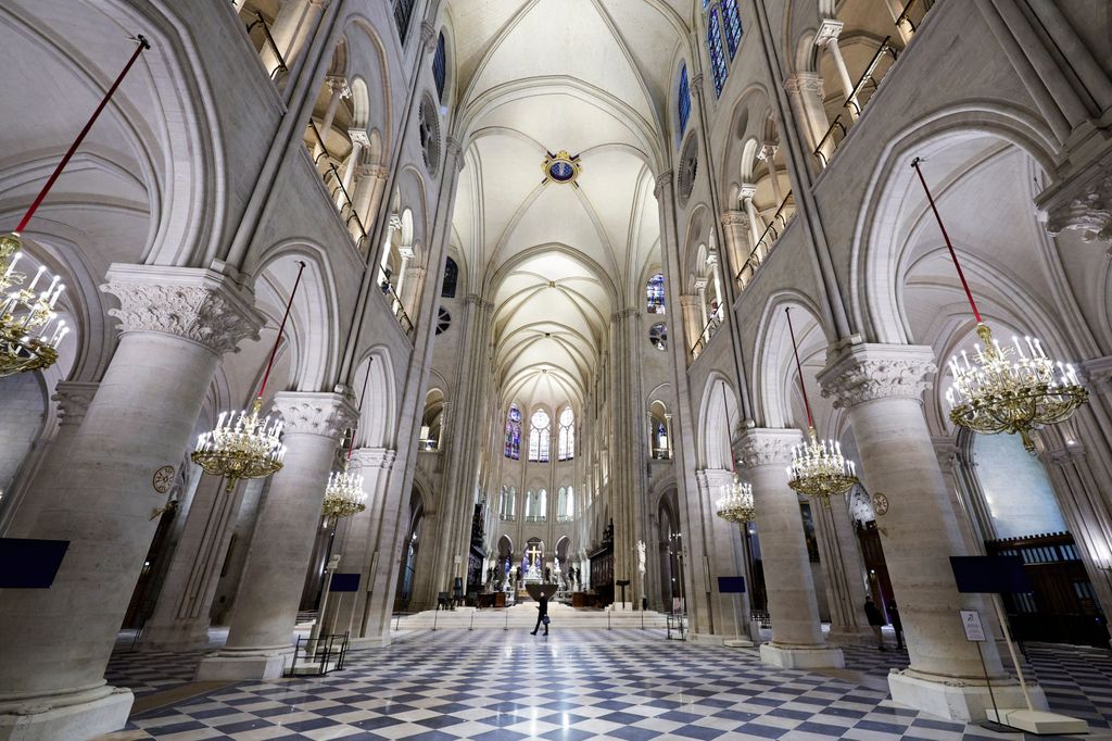 This photograph shows the nave of Notre-Dame de Paris cathedral in Paris, on November 29, 2024. The Notre-Dame Cathedral is set to re-open early December 2024, with a planned weekend of ceremonies on December 7 and 8, 2024, five years after the 2019 fire which ravaged the world heritage landmark and toppled its spire