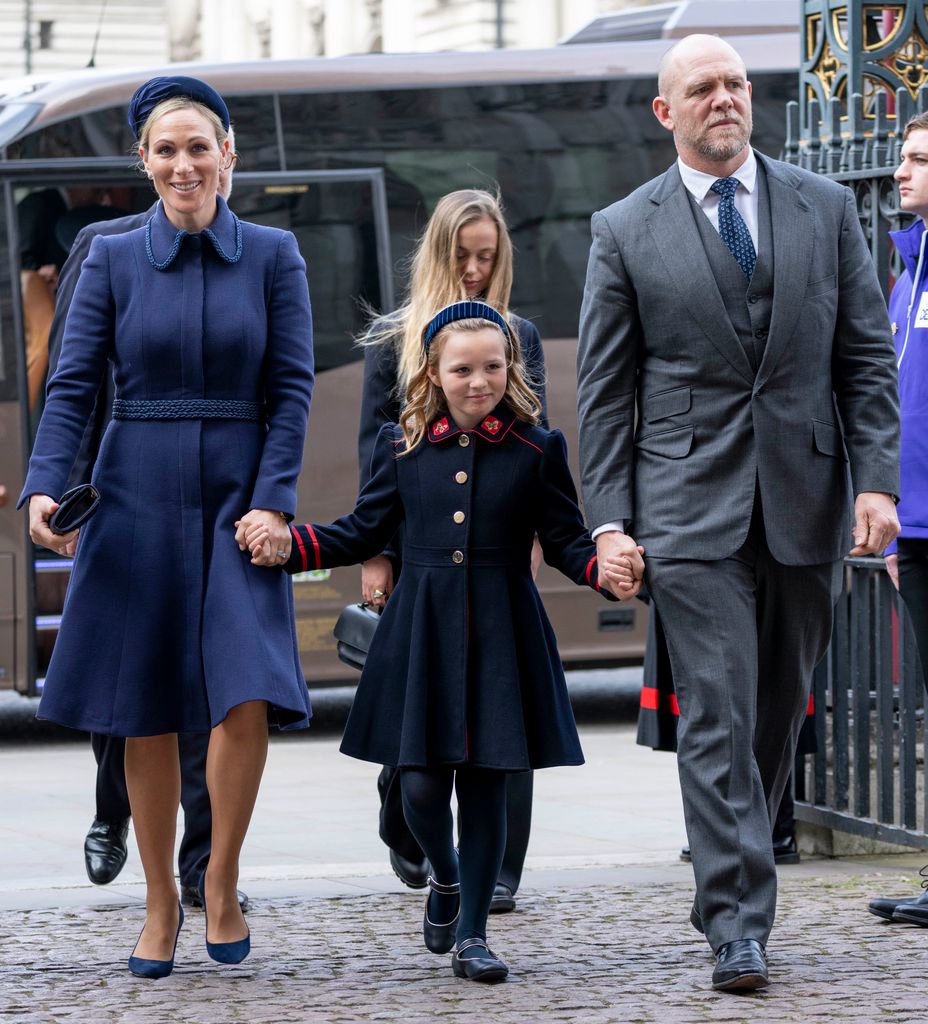 Zara Tindall with her daughter Mia and husband Mike 