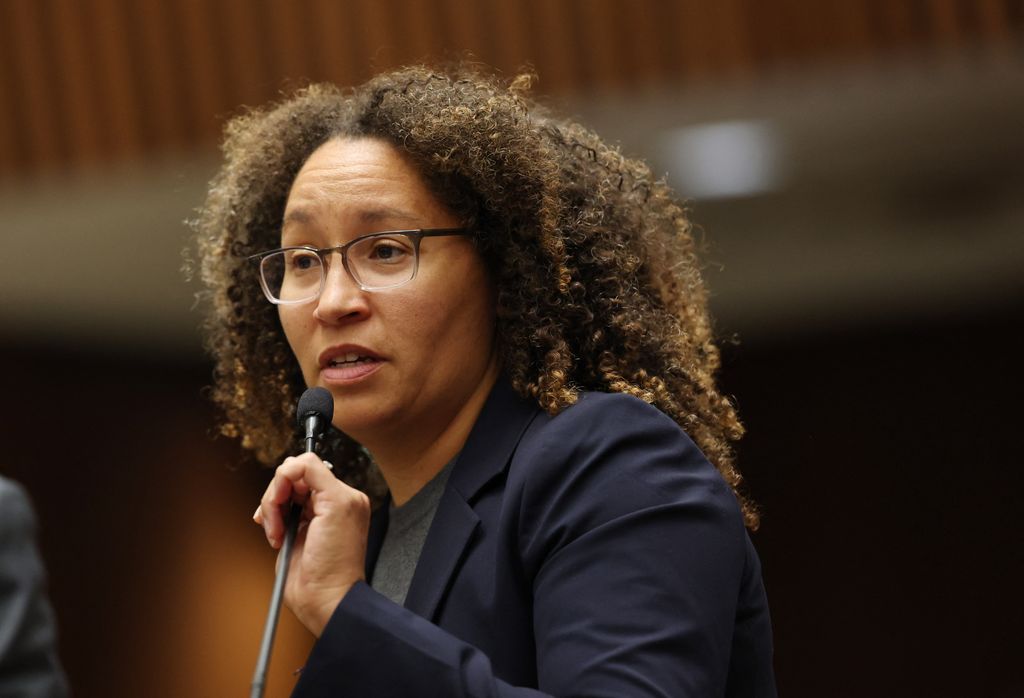 Deputy Public Defender Kimberly Greene addresses the court during Nick Reiner's arraignment on charges of murdering his parents Rob and Michele Reiner