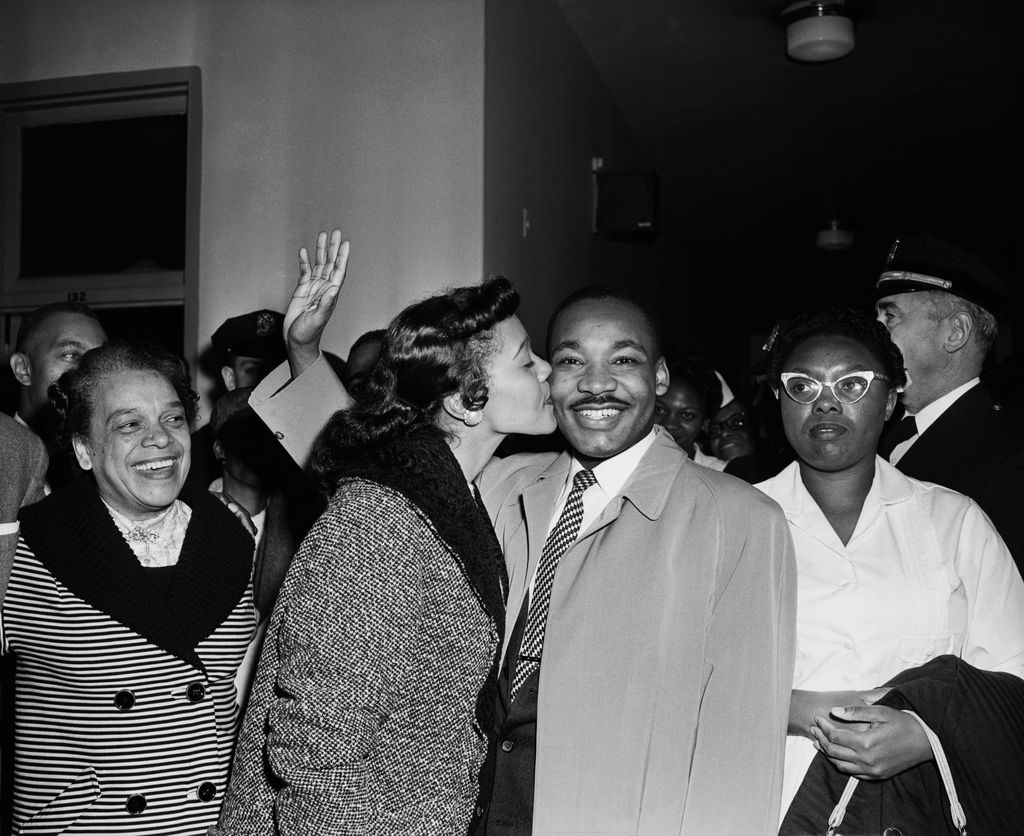 (Original Caption) 10/3/1958-New York, NY: Martin Luther King (1929-1968), Leaving Harlem Hospital with his Wife Coretta.