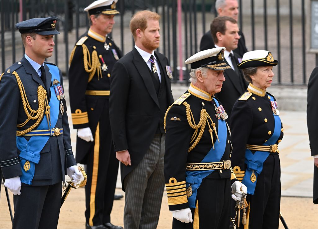 Prince Harry Prince William and King Charles at Queen's funeral