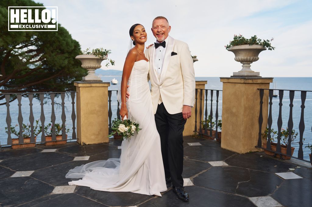 Boris Becker and Lilian posing next to the sea on their wedding day