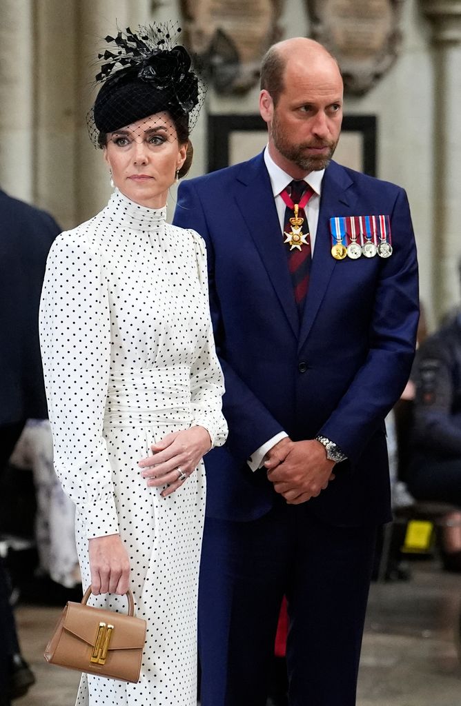 Britain's Prince William, Prince of Wales and Britain's Catherine, Princess of Wales attend a service of thanksgiving to mark the 80th anniversary of VE Day, or Victory in Europe Day