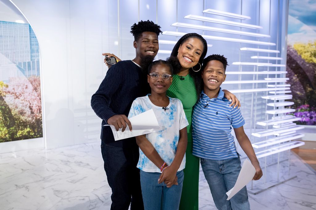 Sheinelle Jones and her kids, Kayin, Clara and Uche, in the Today studio