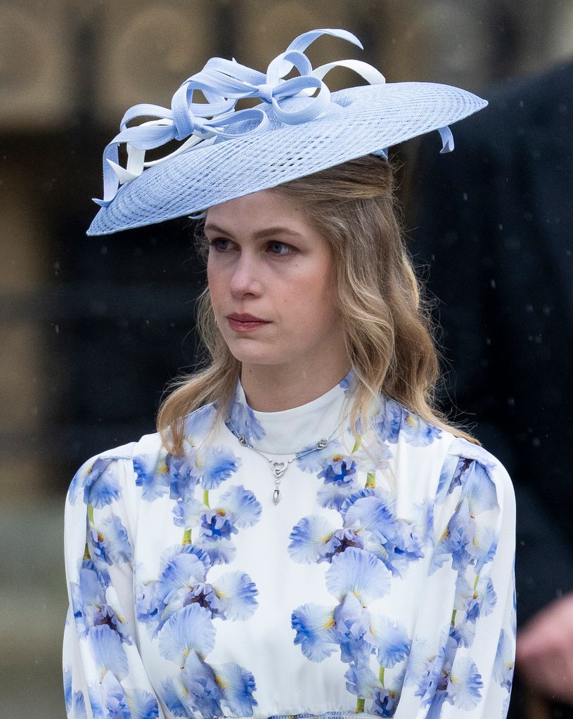 lady louise windsor in blue floral suzannah london dress