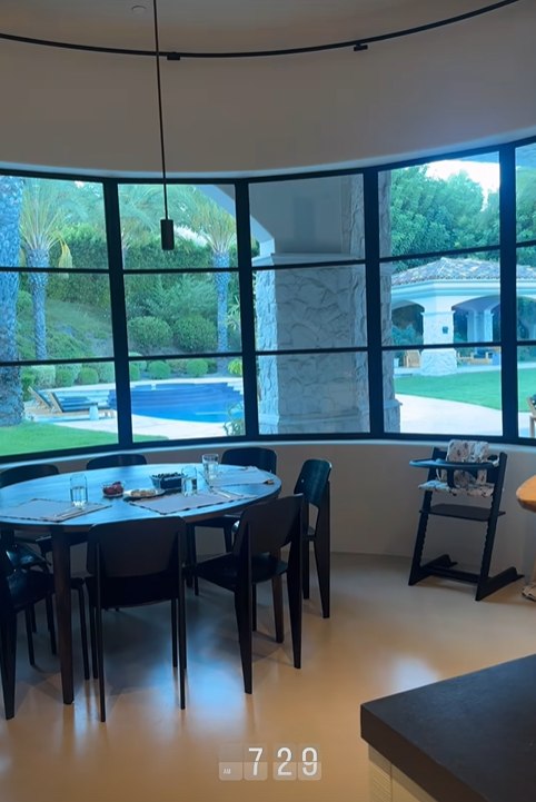 Kourtney and Travis' kitchen looks out onto their garden