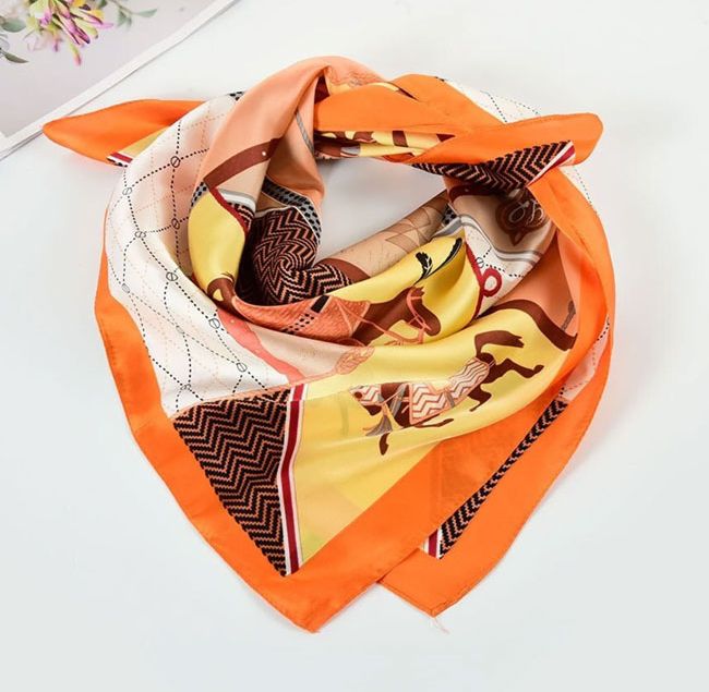 vintage orange print satin scarf etsy