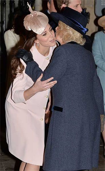 kate middleton and duchess of cornwall kiss on cheek