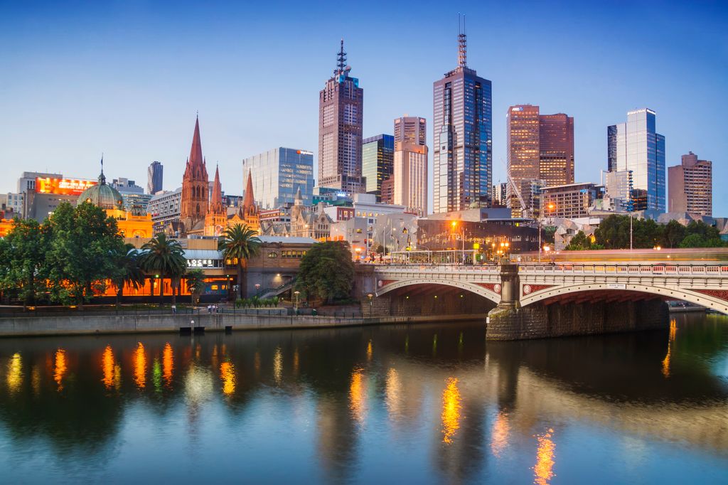 Melbourne's skyline at dusk