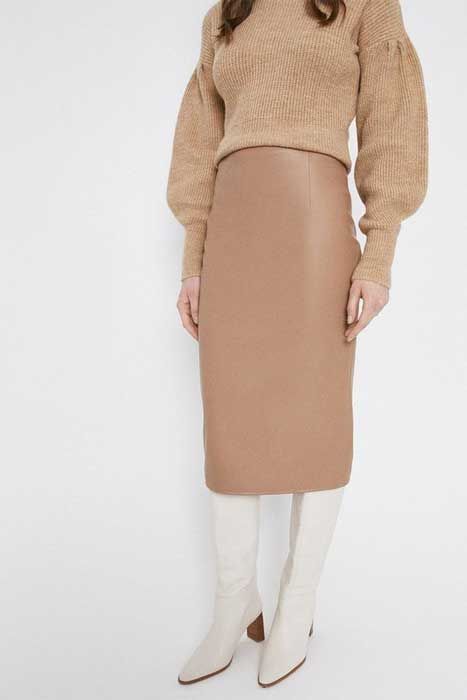 camel faux leather pencil skirt