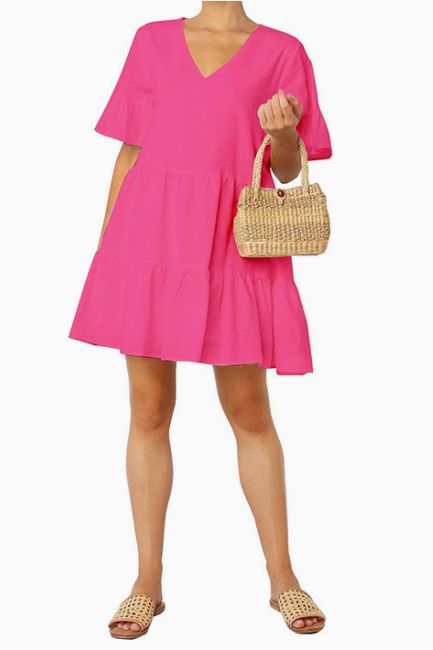 christie brinkley pink gardening dress