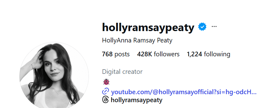 Holly ramsay profile on instagram