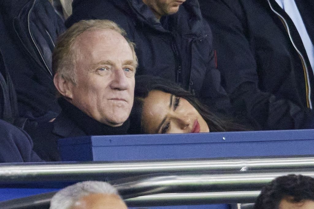 Francois-Henri Pinault and his wife Salma Hayek attend the McDonald's Ligue 1 match between Paris Saint-Germain (PSG) and Rennes (3-1)