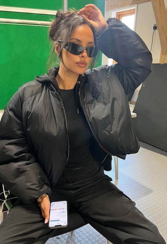Maya Jama in all-black outfit