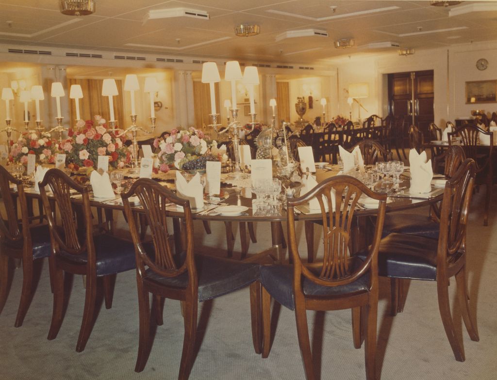 The Dining Room looks lovely set for dinner on the Royal Yacht Britannia in 1981