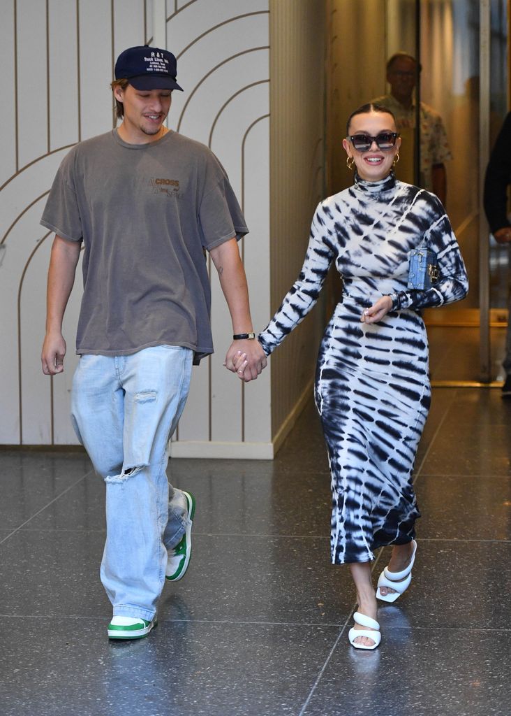 NEW YORK, NY - SEPTEMBER 14: Jake Bongiovi and Millie Bobby Brown are seen on September 14, 2023 in New York City.  (Photo by NDZ/Star Max/GC Images)