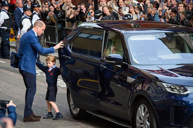 Prince William and George arriving at lindo wing