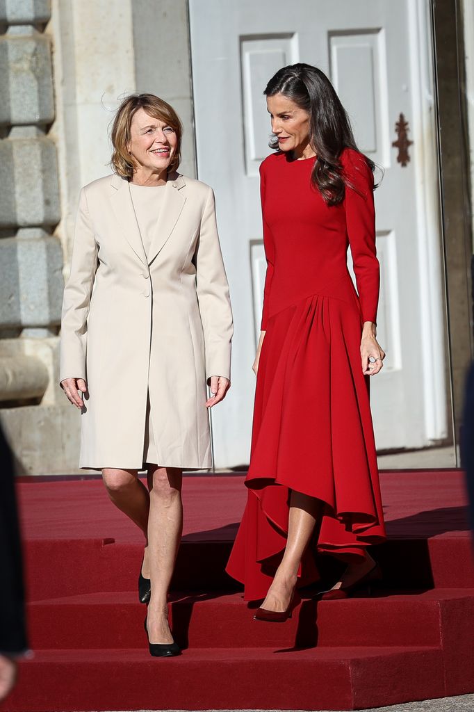 Queen Letizia of Spain with Germany's First Lady, Mrs Elke BÃdenbender