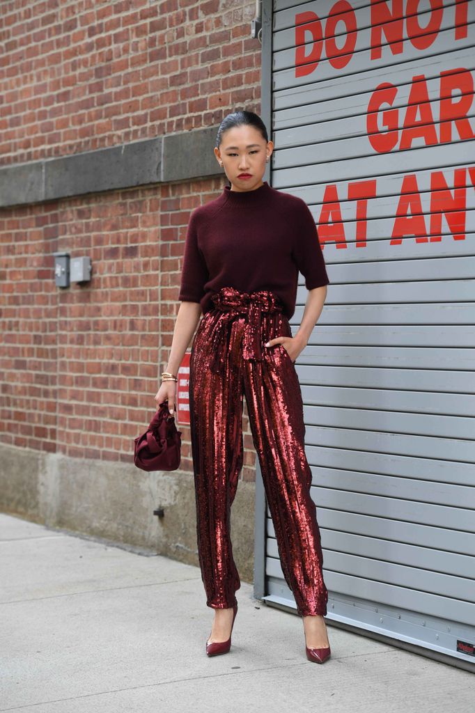 A NYFW sequin trouser ensemble