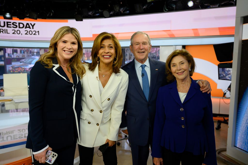 Hoda Kotb, Jenna Bush Hager, George W Bush and Laura Bush on Tuesday, April 20, 2019 at the Today Show