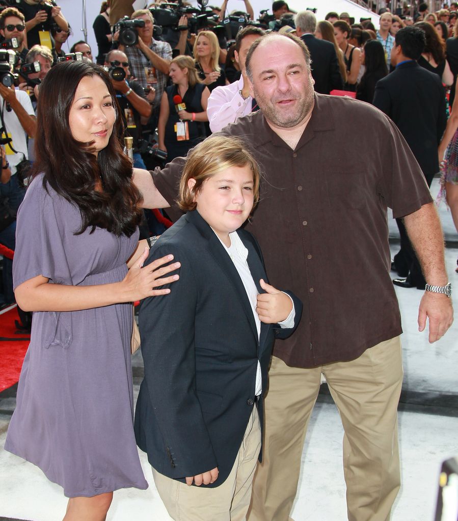 Deborah Lin, James Gandolfini and son attend the premiere of "IRIS - A Journey Through the World of Cinema" By Cirque du Soleil at Kodak Theatre on September 25, 2011 in Hollywood, California