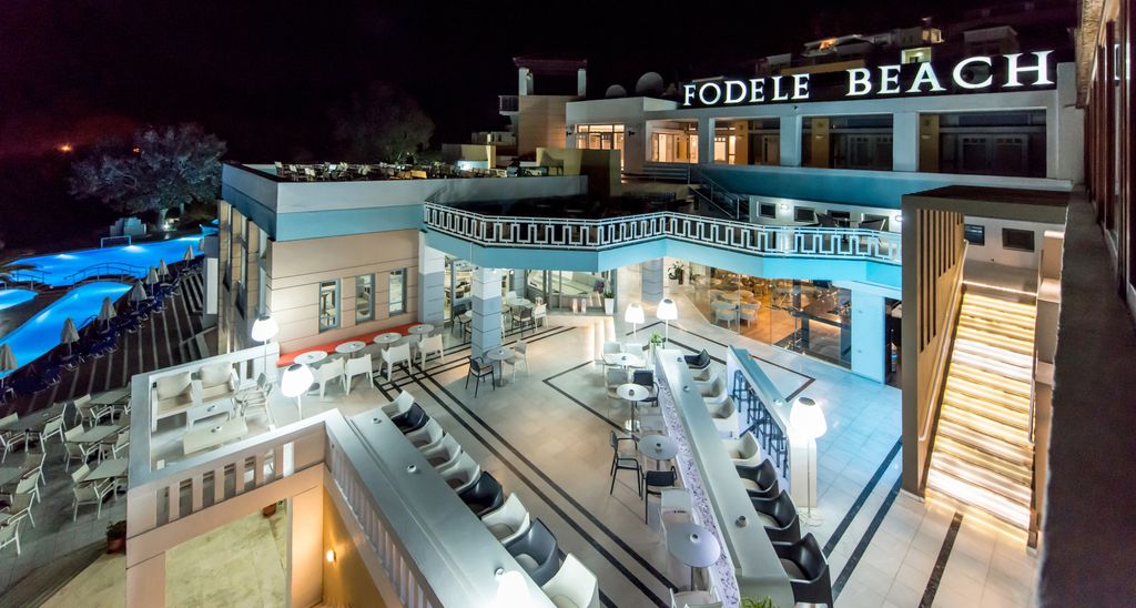 View of Fodele Beach hotel at night
