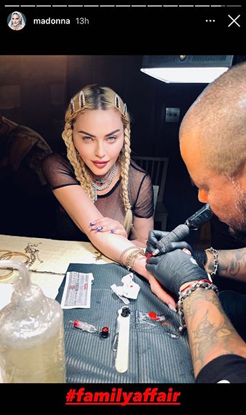 Madonna Insta Story being tattooed
