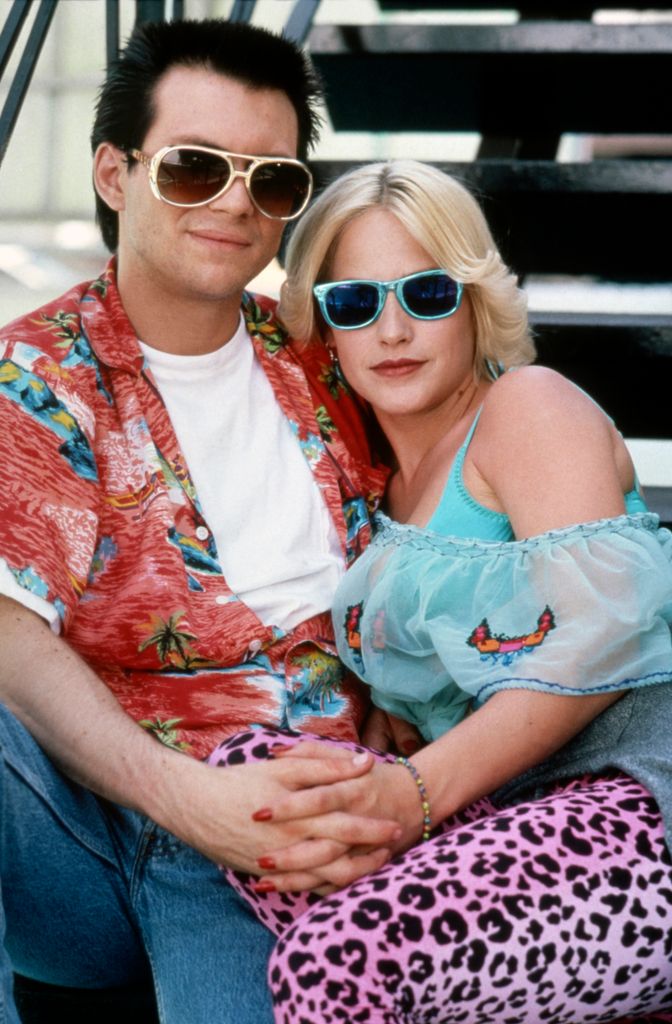 Patricia avec sa co-star Christian Slater sur le tournage de True Romance