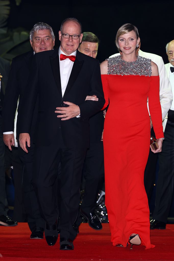 princess charlene red dress prince ablert f1 gala dinner 