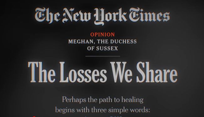 Meghan Markles op ed on miscarriage for The New York Times